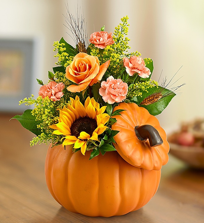 Pumpkin and Fall Flowers