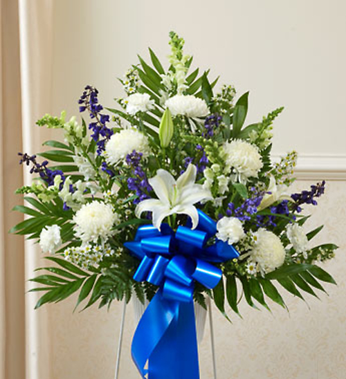 Heartfelt Sympathies Blue &amp; White Standing Basket